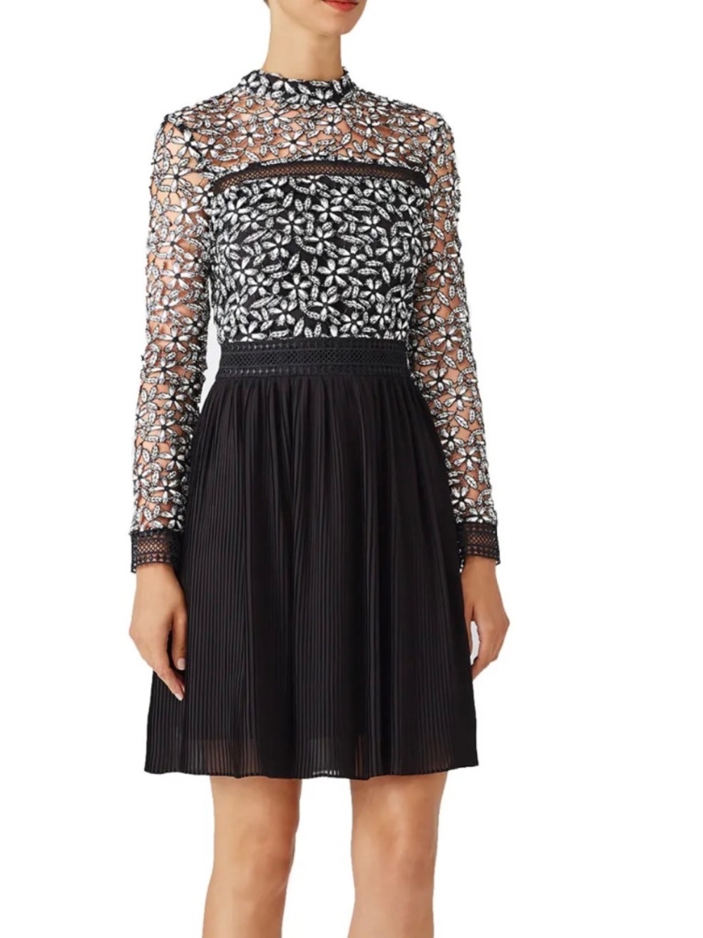 Alexia Admor cocktail lace pleated Long Sleeve zipper Dress lined small